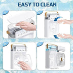 Collage showing how to clean a portable air conditioner with text 'Easy to Clean'.