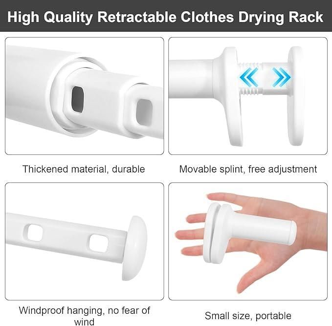 High-quality retractable clothes drying rack with features highlighted on a white background.
