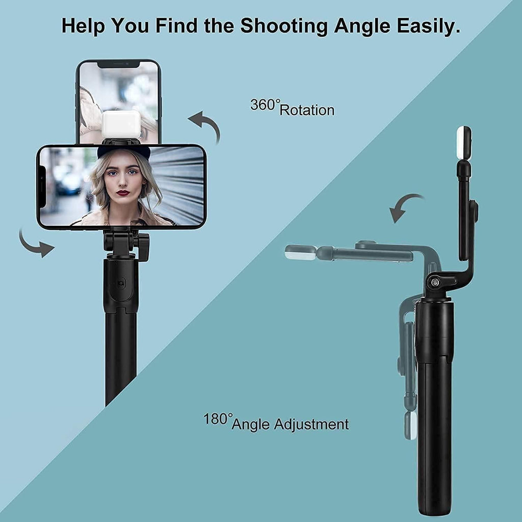 Phone holder with 360-degree rotation and 180-degree angle adjustment on a blue background